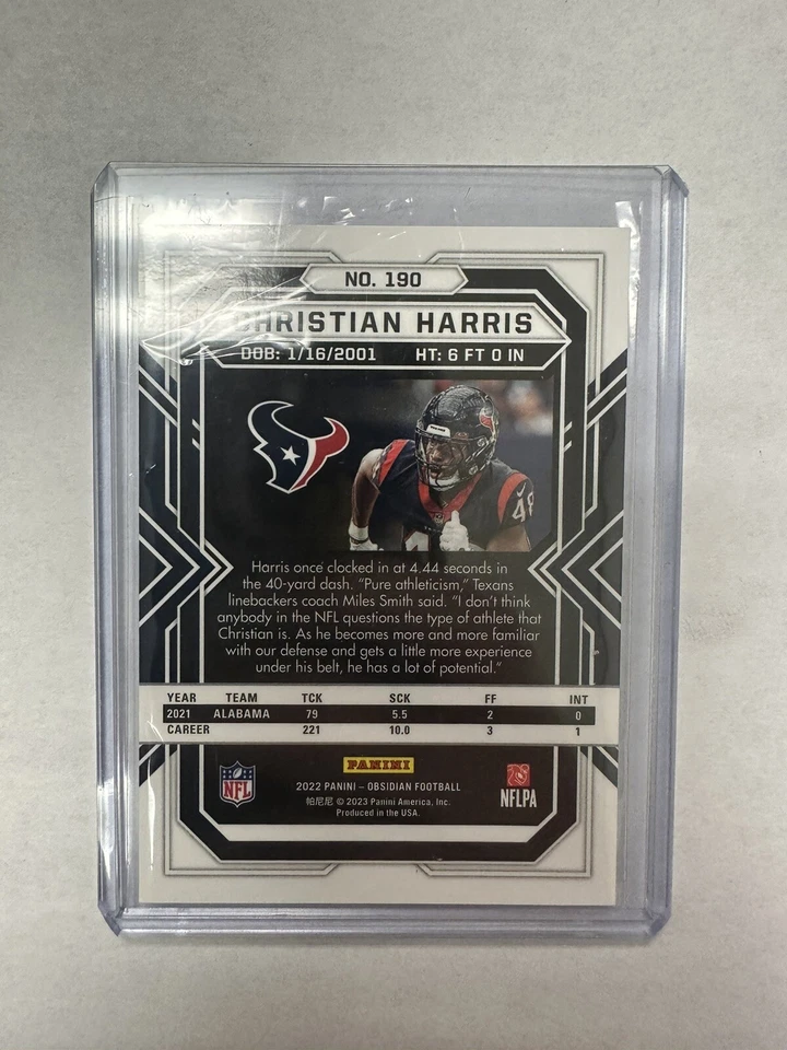 2022 Panini Obsidian - Rookies #190 Christian Harris (RC) - Image 2 of 2