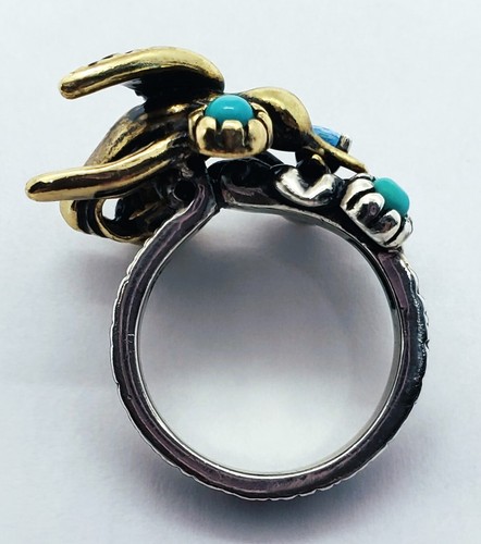 Carolyn Pollack Ring Sz 6 Hummingbird Turquoise Brass Sterling Fritz Casuse 419 - Picture 3 of 8