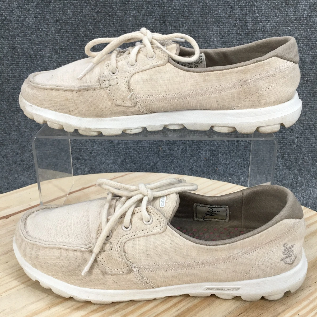 Beige skechers boat clearance shoes