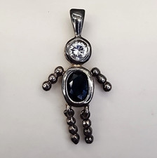 Birthstone Charm Boy Children Blue Rhinestone 925 Sterling Silver 1 1/8"