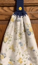 Double hanging kitchen towel flowers spring garden Crocheted blue top