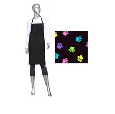 STYLIST WEAR Bib Grooming Apron Nylon Black w/White Paw Prints