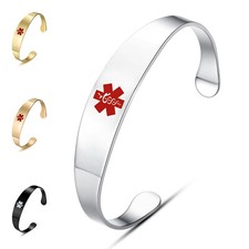 4 Colors Stainless Steel Medical Id Stainless Cuff Bracelet  CUSTOM ENGRAVE