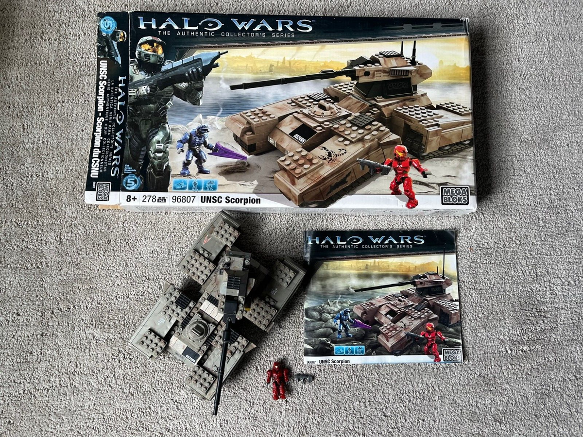 Halo Mega Bloks Construx UNSC Scorpion Tank set 96807 99% Complete with  Figure