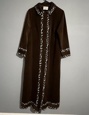 Vintage Vanity Fair Brown Fleece Long Robe Sz 14 Pockets Animal Print Trim