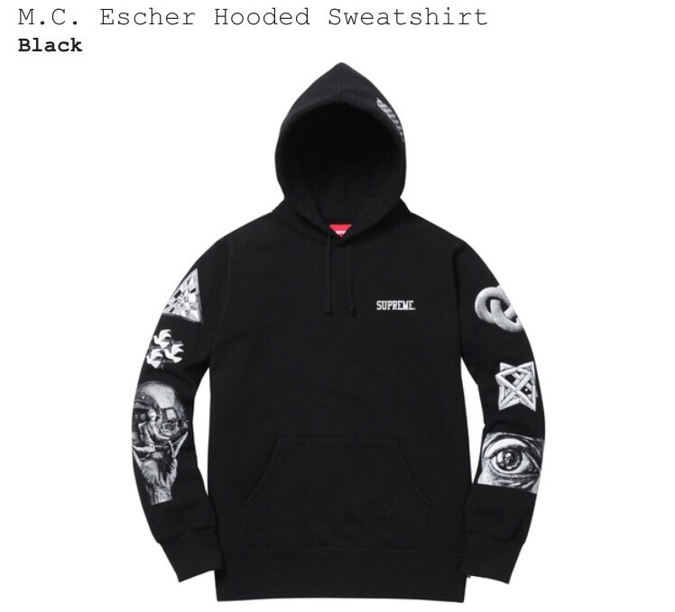 Supreme M.C Escher Hooded Sweatshirt NEW Size Large Black SS17 
