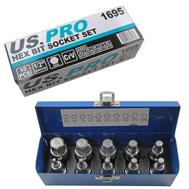 Us Pro 1/2" Dr 10Pc Hex Allen Bit Sockets, Socket Key Set H4 - H19 - Image 3