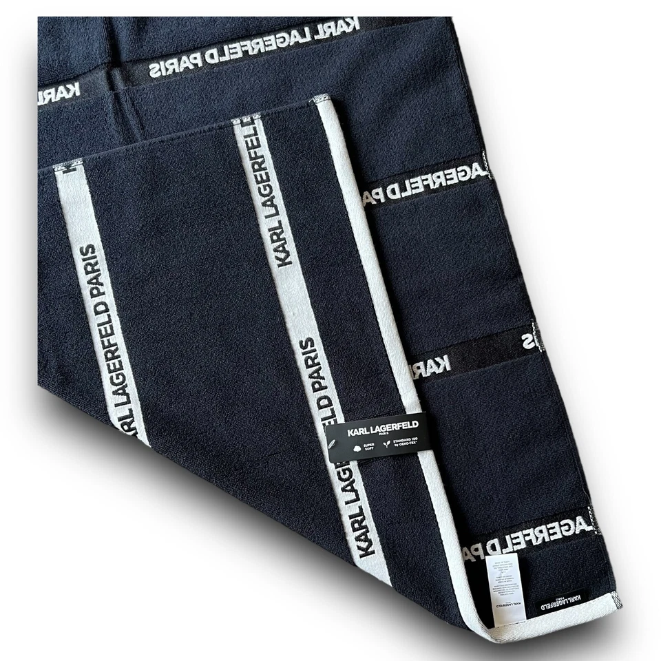 Karl Lagerfeld - Paris Signature Logo Bath Towel - 28” x 52” - Black White - Image 4 of 4