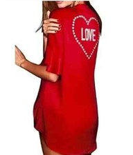 VICTORIA  S SECRET Red LOVE Heart Valentine Satin Flounce Kimono Robe Cover OS