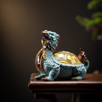Ceramics Gossip Dragon Turtle Statue Handmade Chinese Home