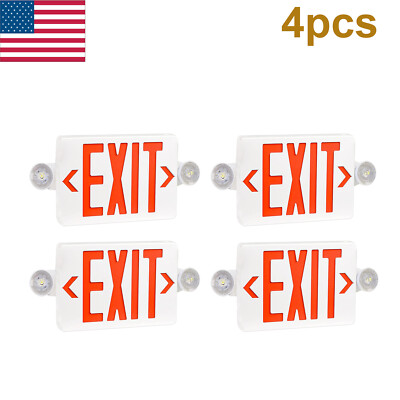 4pcs UL-Listed Emergency Light-Red LED Exit Sign - Dual Lamp ABS Fire Resistant