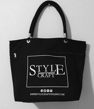 New Black StyleCraft Tote Bag, SS Trim, Cord Handles, 2 Pockets, Top Zip Closure