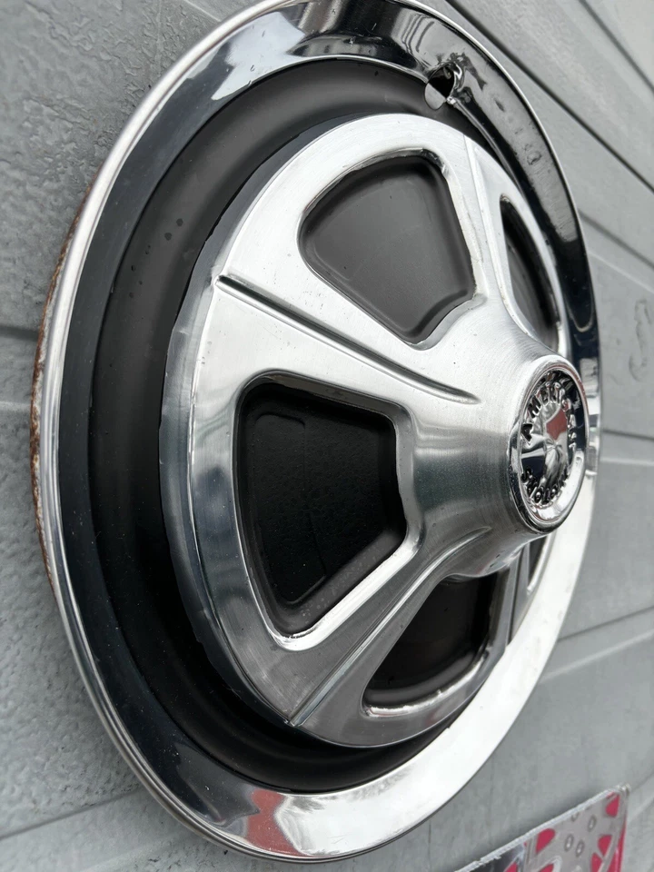 AMC AMX Javelin1 1968 tapacubos original de acero inoxidable 14” hermoso arte retro raro Foto 3 de 4