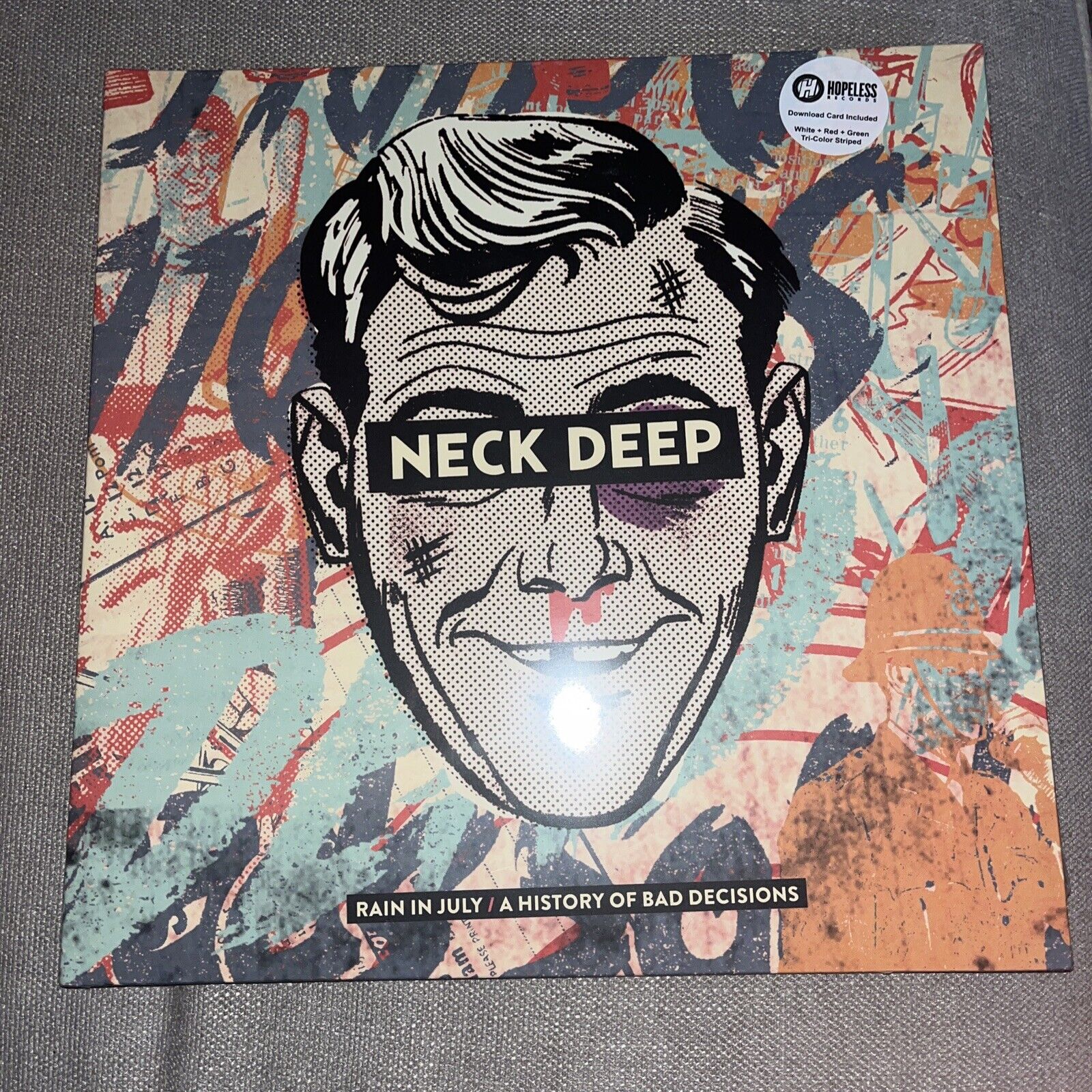 Neck Deep   Rain in July   Tri-Color Stripe Vinyl White/Red/Green   NEW-SEALED