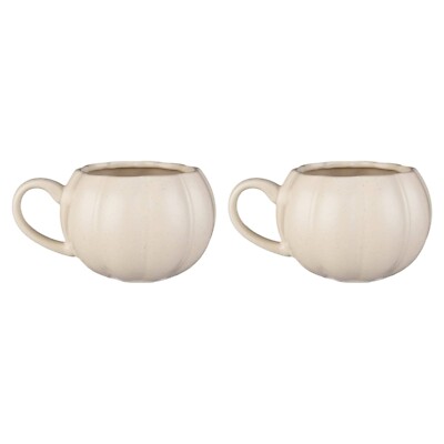 2 Stück Keramik Natur Kürbis Form Runde Tassen Kaffee Tee Suppentasse Haus Geschenk