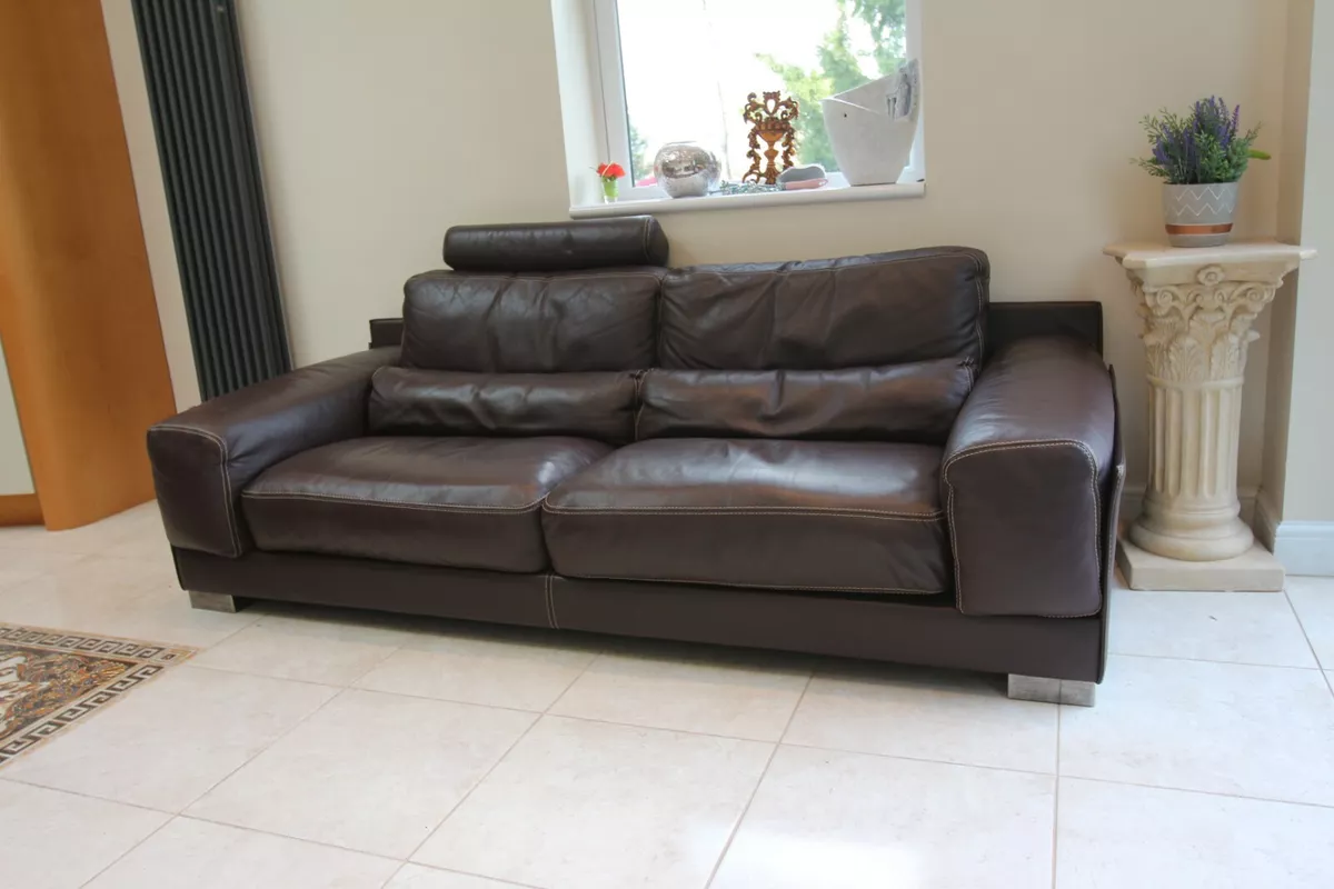 Designer Roche Bobois brown leather sofa cost new 7500