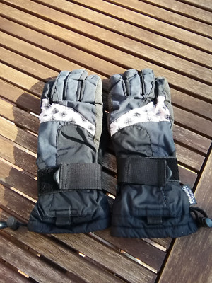 Hipor Skihandschuhe Finger Handschuhe  lang schwarz rosa  Größe 7 M Blumen