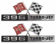 1965 Corvette Front Fender Emblem 396 Turbo Jet Pair Dark Red Made in the USA