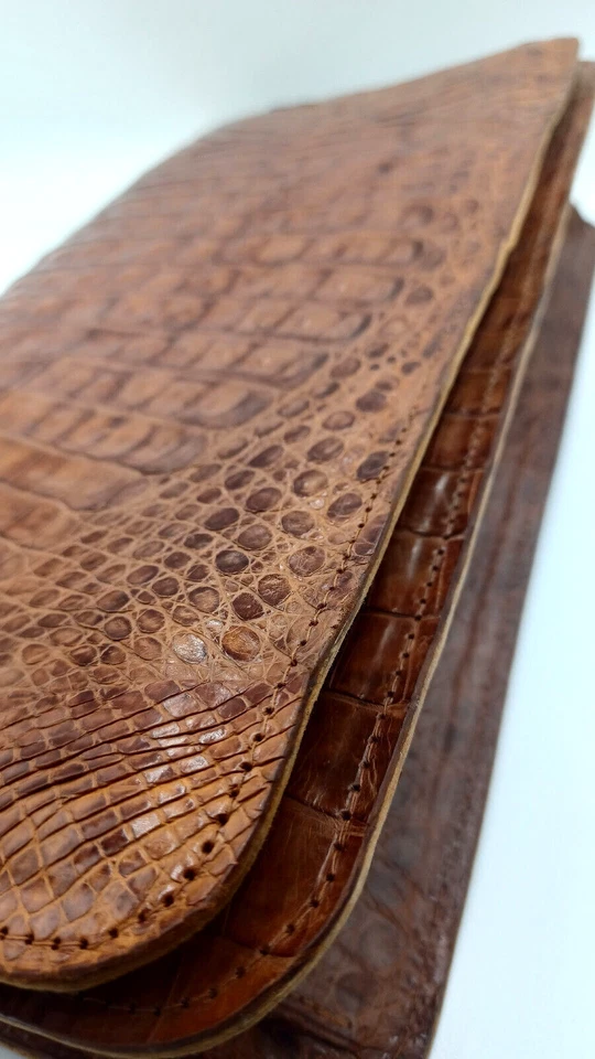 Bolsa carteira jacaré genuína vintage couro marrom GRANDE personalizada anos 40 e 50 - Imagem 2 de 4