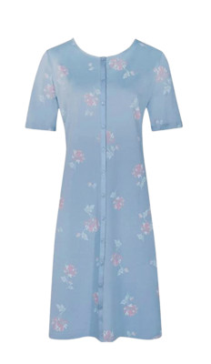 Triumph Timeless Cotton Buttons Nightgown Short Sleeve 38 Light Blue New With Tags