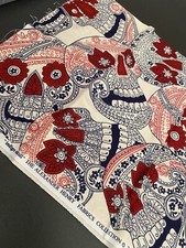 Indigo Skull Alexander Henry Fabric Red And blue RARE OOP, Half Yard.