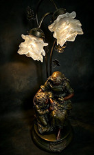 Confidence Bronze Figurine Table Lamp with Floral Flower Glass Shades