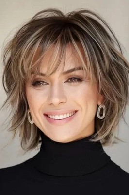 100% Human Hair New Fashion Women's Layered Short  Golden Brow  Wavy Wigs 12 In