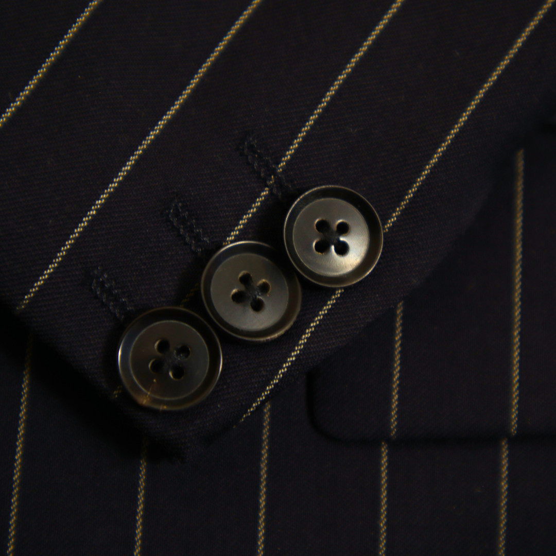Vintage Hugo Boss 2 Piece Suit 44R Navy Blue Pinstripe Wool 3 Button thumbnail 9