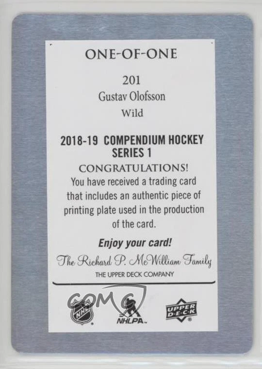 2018 Upper Deck Compendium Printing Plate Magenta 1/1 Gustav Olofsson #201 1m4 - Image 2 of 3