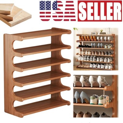 6-tier wooden shoe rack, storage rack, independent square storage compartments