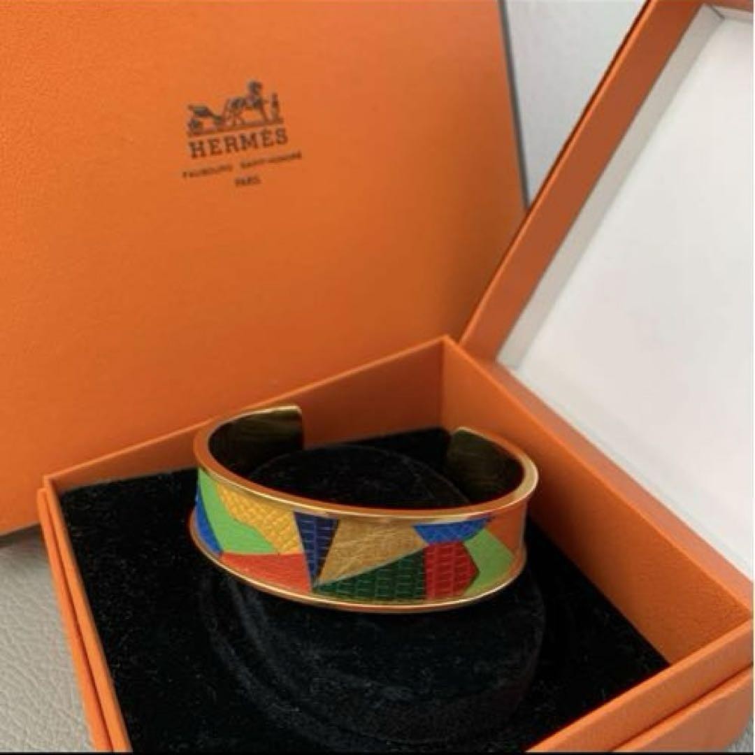 Hermes Gold Multicolor Bangle Authentic Excellent Used 6.5in No Box-image