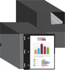 HAUTOCO 30 Pack Plastic Report Covers with 3-Prong Fasteners 30 Pack, Black