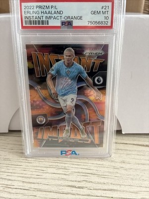 Erling Haaland Panini Prizm 2022-23 Instant Impact Orange 9/25 # Match PSA 10