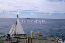 SS Matsonia Aft Deck 1950s Sailboat Near Ship Red Border Kodachrome Color Slide