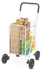 WHITMOR FOLDING UTILITY SHOPPING CART WITH WHEELS, HEAVY DUTY METAL GROCERY -