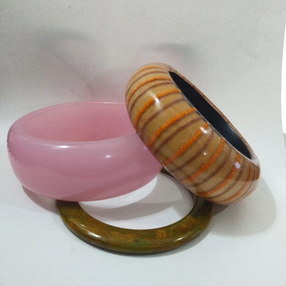 3Vintage Коренастый Розовый Люцит, Марбелизированный Зеленый Люцит, Коричневое дерево - Изображение 3 из 4