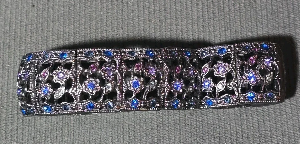 JOAN RIVER PULSEIRA ELÁSTICA AZUL-PETRÓLEO RUBI PEDRAS ROXAS  - Imagem 2 de 4