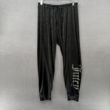Juicy Couture Womens Small Black Velour Rhinestone Logo Joggers Sleepwear