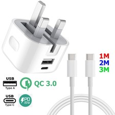 iPad Pro 11"/13"/12.9", Air 4th/5th Gen Dual USB/USB-C PD 20W Charger Plug/Lead