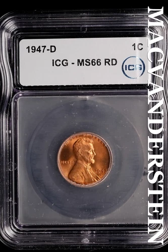 1947-D Lincoln Wheat Cent-ICG MS 66 RD Choice Gem BU No Reserve #SLL861