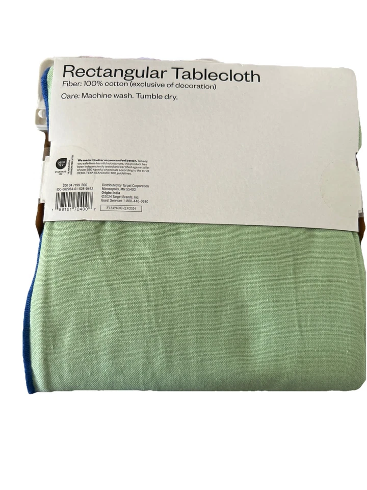 Essential Home Greenblue Rectangular Large 100%cotton Tablecloth 60x84 - Image 2 of 4