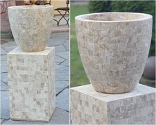 Design Pflanzgefäß Blumentopf mit Sockel Naturstein Mosaik 100cm