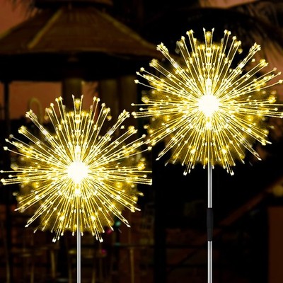 JJGoo Outdoor Solar Lights Firework, 2 Pack 120 2 120 LEDs, Warm White