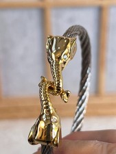 Vtg Elephant Bracelet Park Lane Cable Gold Plated Swarovski Crystal Eyes Sz 7.25