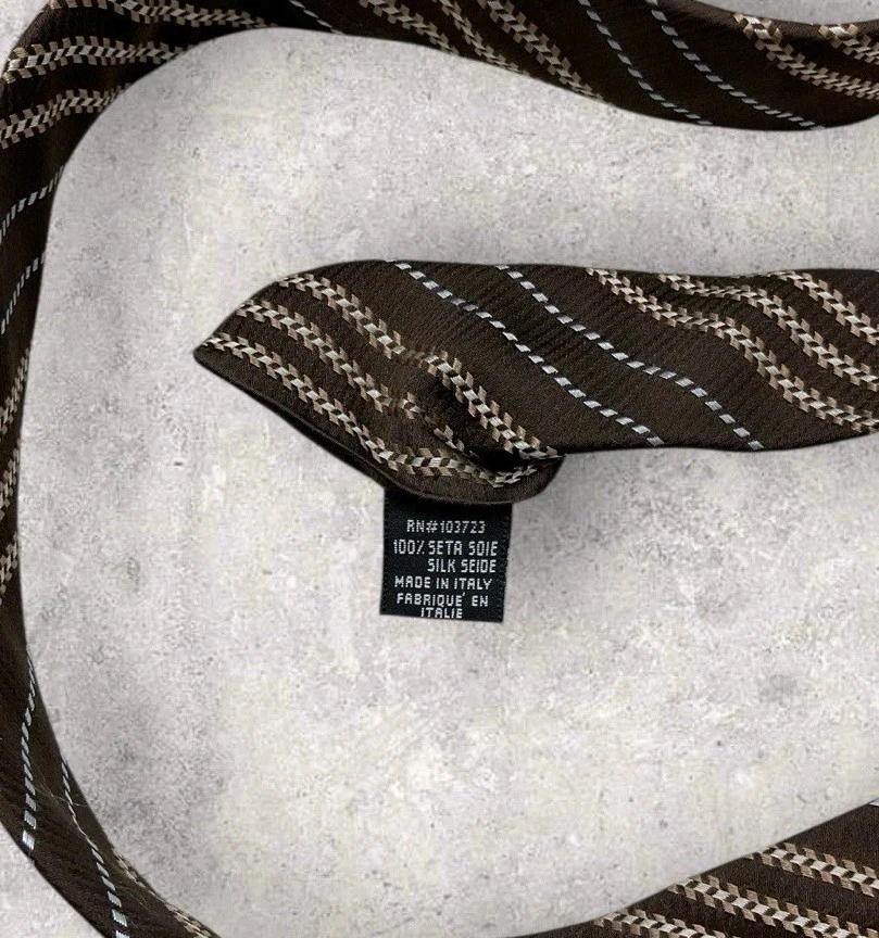 Corbata de seda GIORGIO ARMANI ITALIA marrón beige a rayas con:3,4" usada en excelente estado Foto 3 de 4