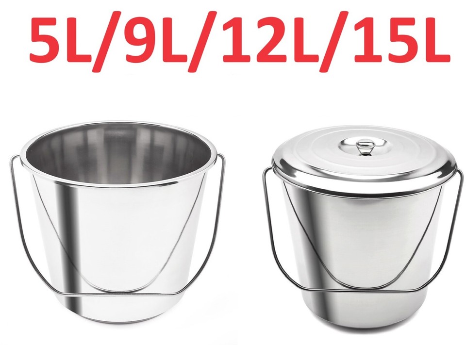 Edelstahleimer Edelstahl Eimer Industrieeimer Garteneimer Garten 5/9/12/15 L