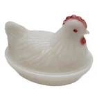 Vintage Milk Glass Hen Chicken on Nest Covered Dish 4-1/2" x 3-1/4" x 4"