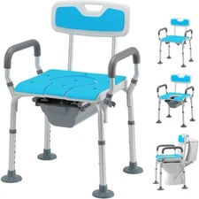 HEAO Heavy Duty Adjustable Shower Chair with Back & Arms, Padded Non-Slip Seat