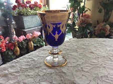  Interglass Italy Crystal Glass - Cobalt Blue With 24k Gold Italian Wine Goblet 