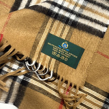 Germany Mens Plaid Fringe Scarf Brown Beige Made 100 Polyacryl Size 11 x 52"